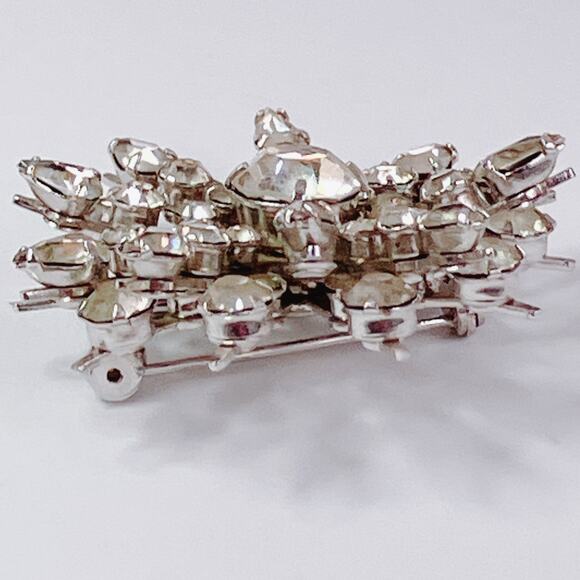 VTG 50s 60s Rhinestone Starburst Brooch Silver Tone Mid Century Pin - Picture 7 of 10